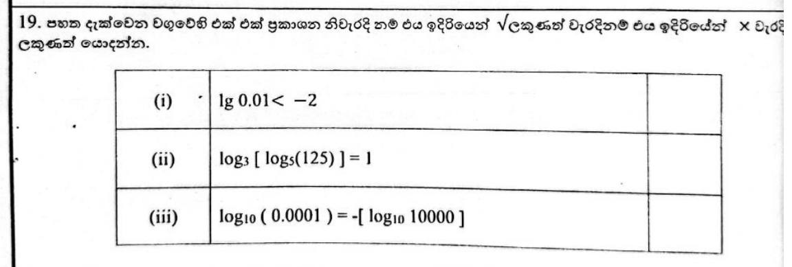 Paper I Part A Q19: True or false for three logarithm statements