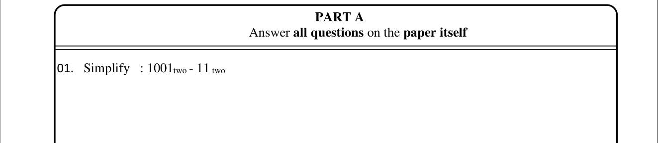 Paper I Part A Q1: Subtract two base-two numbers