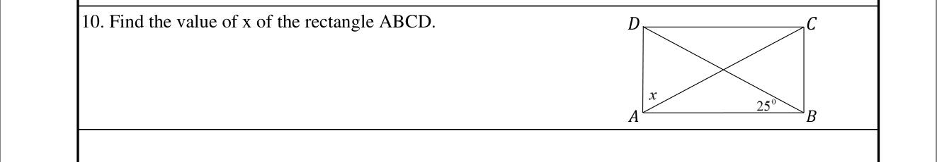 Paper I Part A Q10: Angle between rectangle diagonals and side