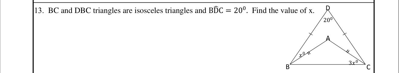 Paper I Part A Q13: Angle x in nested isosceles triangles