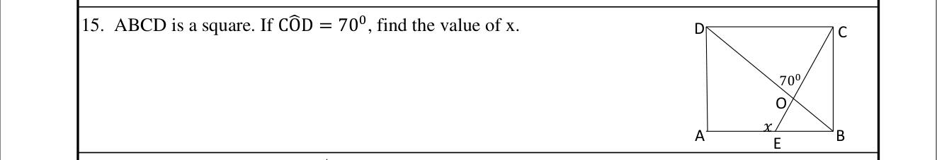 Paper I Part A Q15: Angle in a square cut by a diagonal and a line