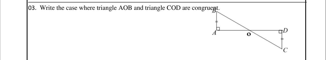 Paper I Part A Q3: Name the congruence case for two right triangles