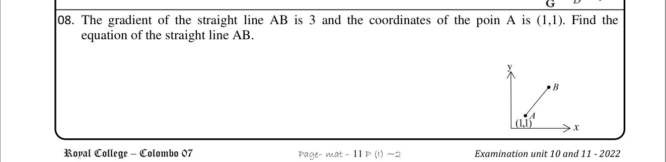 Paper I Part A Q8: Equation of a line from gradient and a point