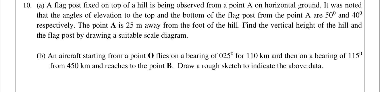 Paper II Part B Q10: Scale diagram for a hill and flag post; sketch bearings