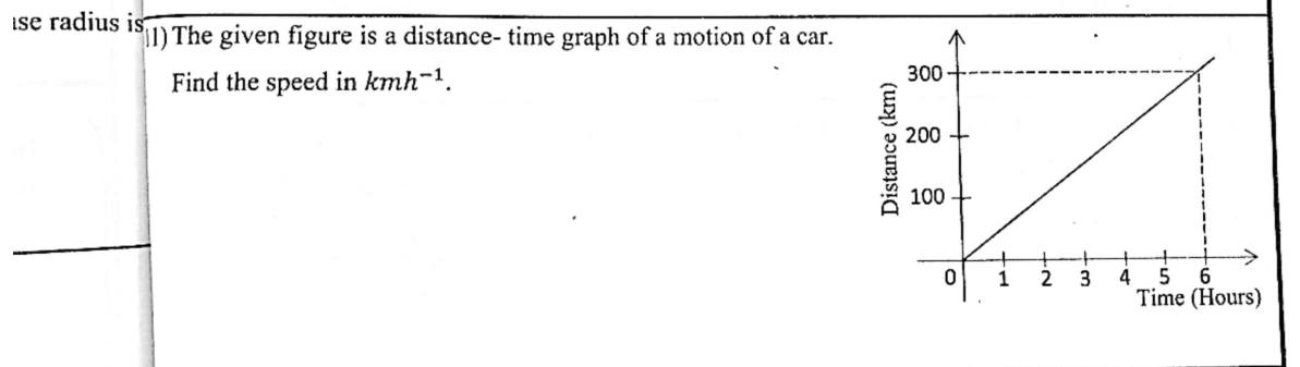 Paper I Part A Q11: Speed from a distance-time graph