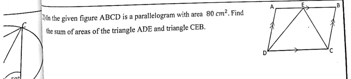 Paper I Part A Q12: Sum of two triangle areas in a parallelogram