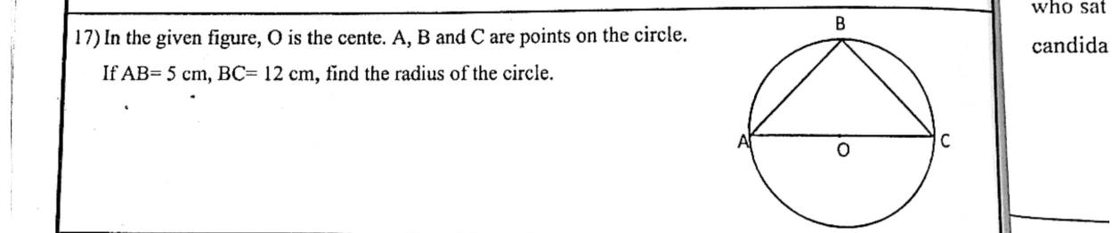 Paper I Part A Q17: Radius from a right angle in a semicircle