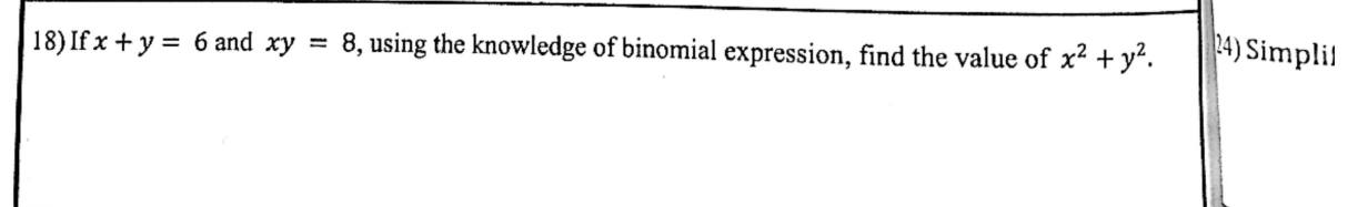 Paper I Part A Q18: x^2 + y^2 from sum and product
