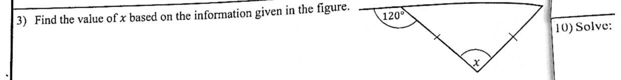 Paper I Part A Q3: Apex angle of an isosceles triangle from an exterior angle