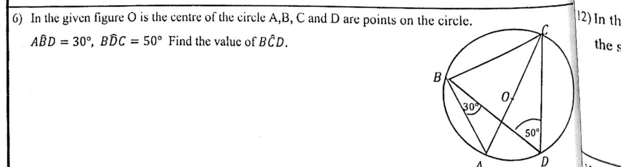 Paper I Part A Q6: Angle in a circle using a diameter and same-segment angles