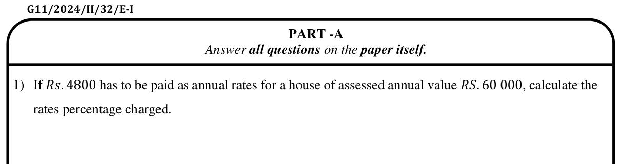 Paper I Part A Q1: Rates percentage from annual value and rates paid