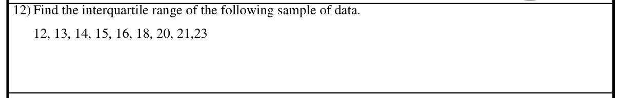Paper I Part A Q12: Interquartile range of nine data values