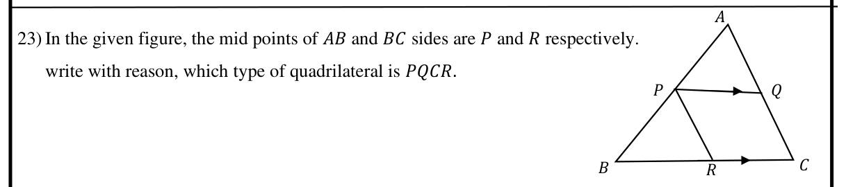 Paper I Part A Q23: Midpoint theorem: identify the quadrilateral formed