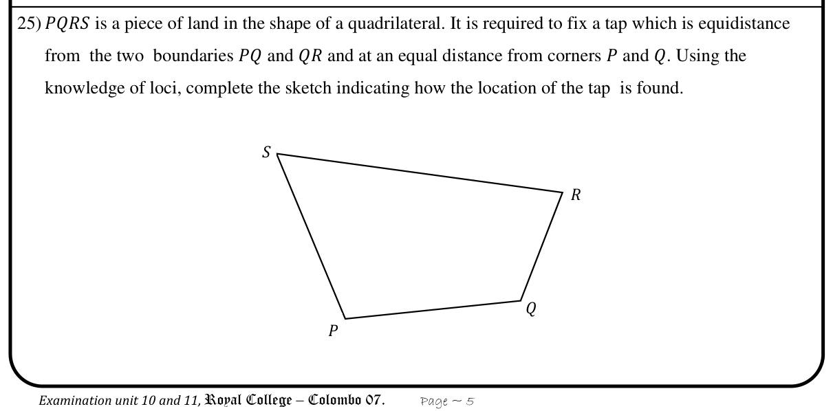 Paper I Part A Q25: Locus sketch: equidistant from two sides and two corners
