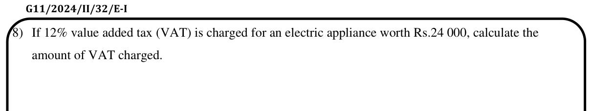 Paper I Part A Q8: VAT amount on an appliance