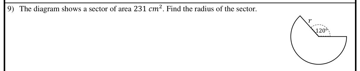 Paper I Part A Q9: Radius of a reflex sector from its area