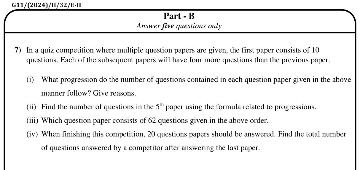Paper II Part B Q7: Arithmetic progression of questions per paper
