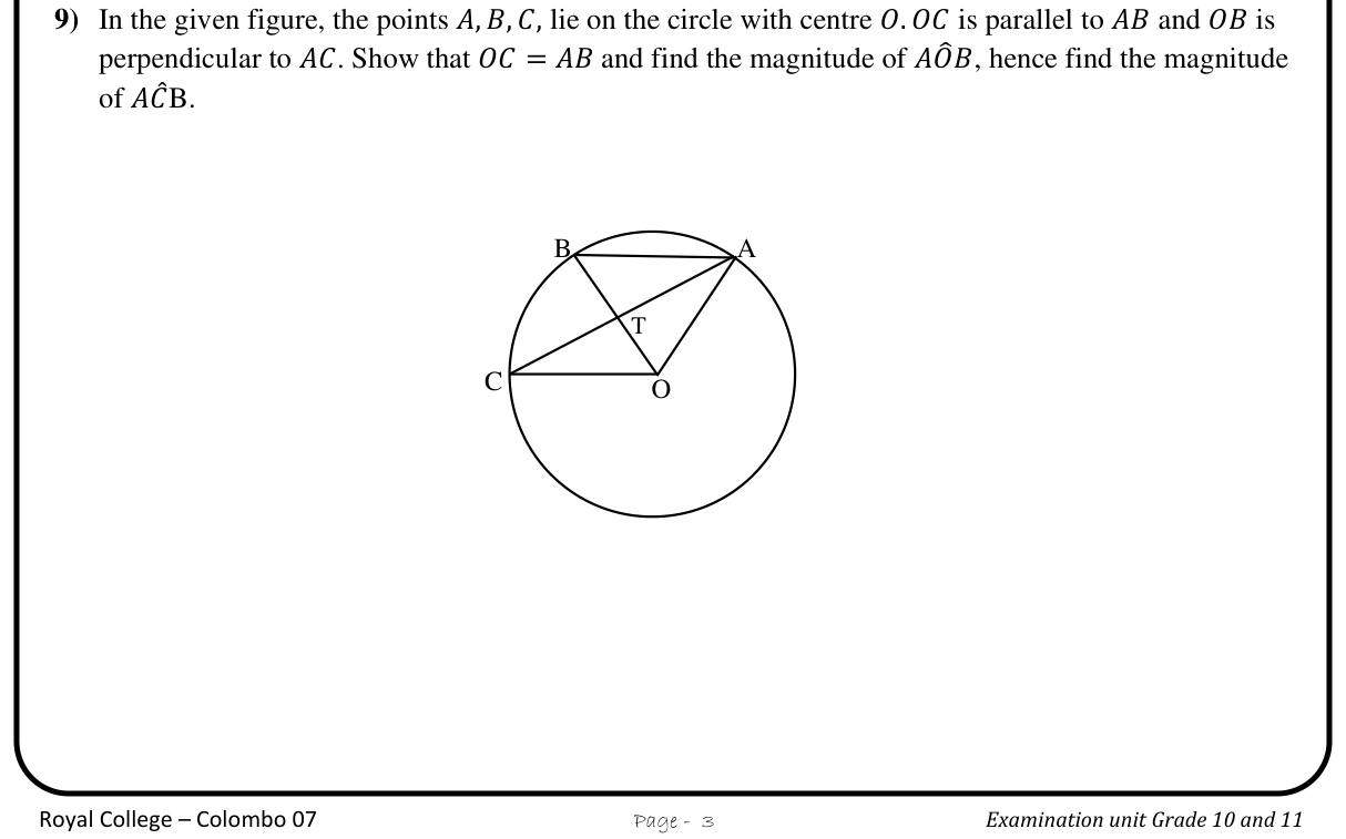 Paper II Part B Q9: Chord perpendicular to radius and parallel lines give an equilateral triangle