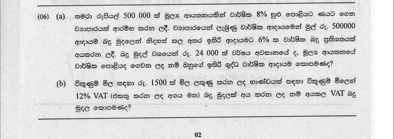 Paper II Part A Q6: Loan interest and income tax; VAT on a price