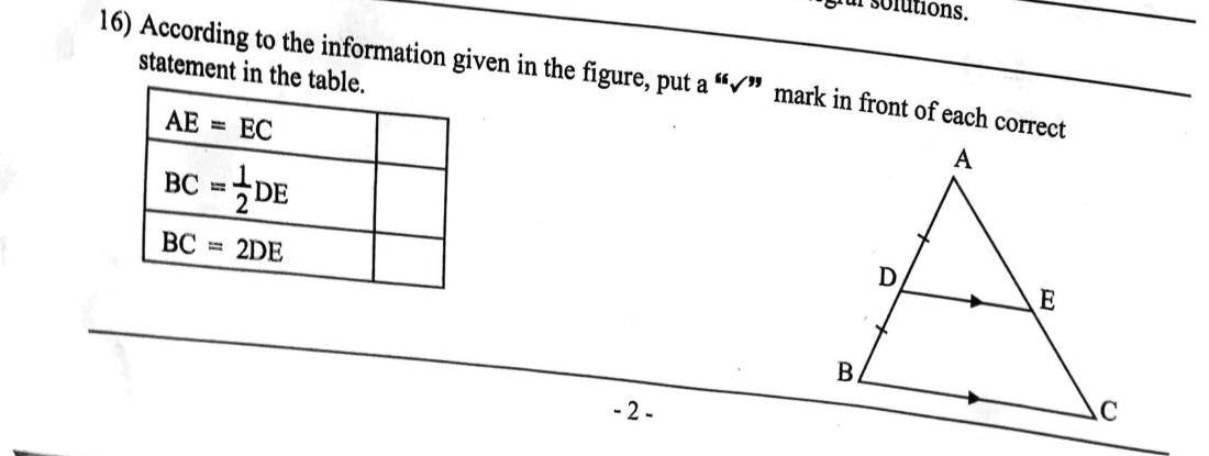 Paper I Part A Q16: Midpoint theorem: tick the correct statements
