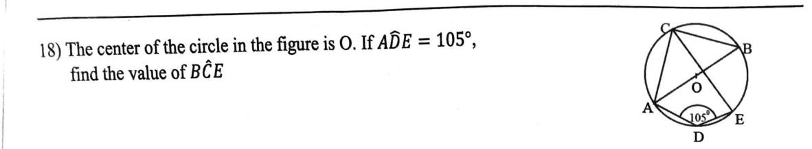 Paper I Part A Q18: Cyclic quadrilateral and semicircle angle; find an angle