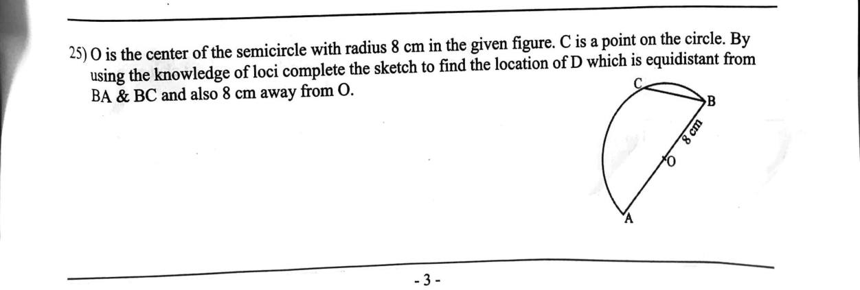 Paper I Part A Q25: Loci: angle bisector and circle about O to locate D