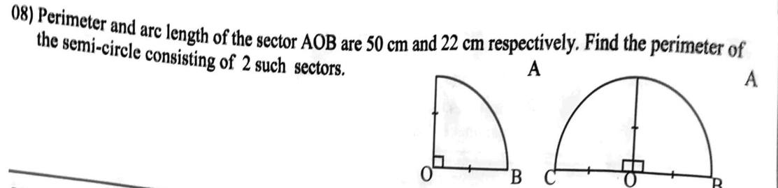 Paper I Part A Q8: From quadrant perimeter and arc, perimeter of the semicircle