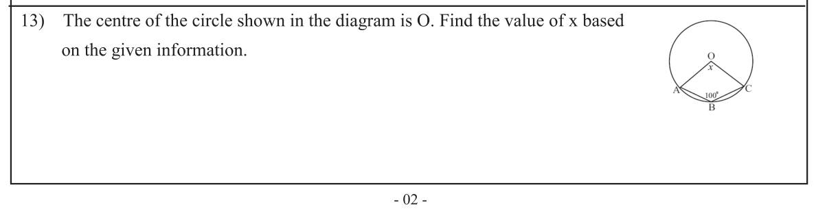 Paper I Part A Q13: Angle at centre from an angle on the minor arc
