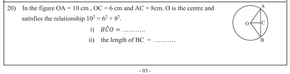 Paper I Part A Q20: Perpendicular from centre to chord: angle and length