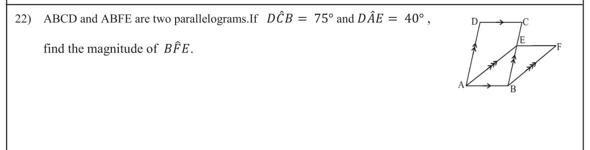 Paper I Part A Q22: Angle in two parallelograms sharing a side