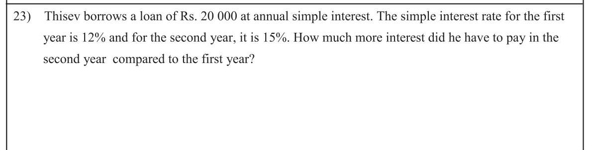 Paper I Part A Q23: Difference in simple interest at two rates