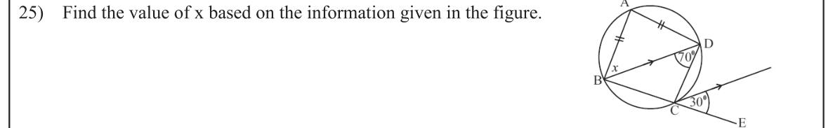 Paper I Part A Q25: Cyclic quadrilateral exterior angle and isosceles triangle