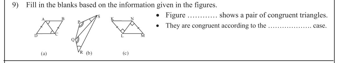 Paper I Part A Q9: Pick the congruent pair and state the case
