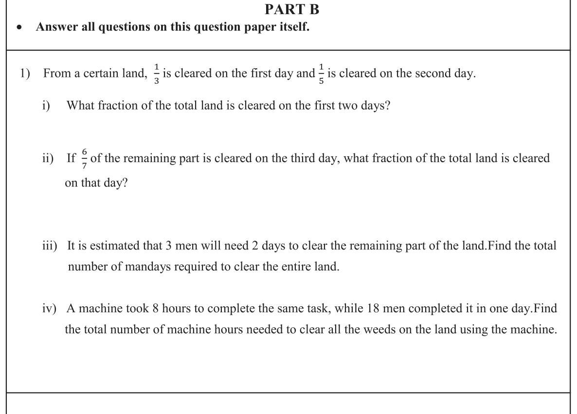 Paper I Part B Q1: Fractions of land cleared, man-days and machine hours