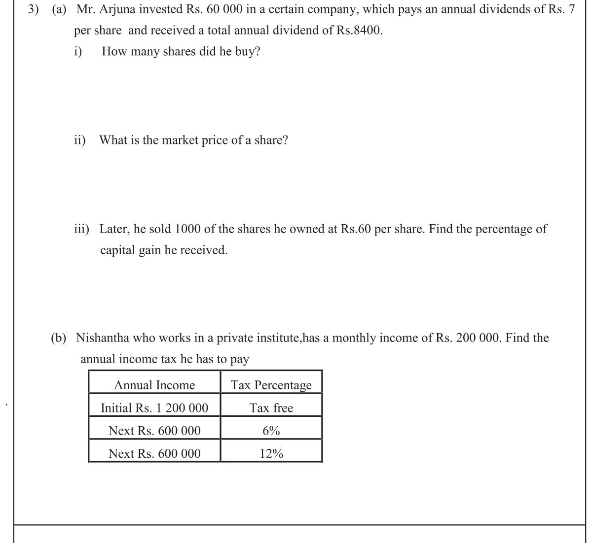 Paper I Part B Q3: Shares bought, market price, capital gain; income tax