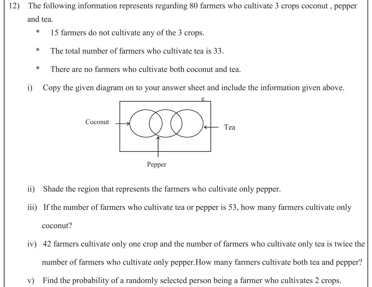 Paper II Part B Q12: Three-set Venn diagram of crops with probability