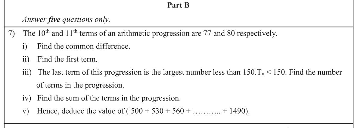 Paper II Part B Q7: AP from two terms: count terms below 150, sum, deduce