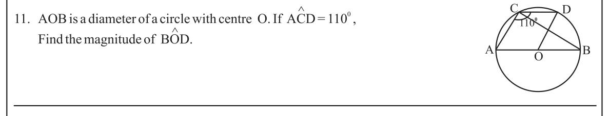 Paper I Part A Q11: Centre angle using angle in a semicircle