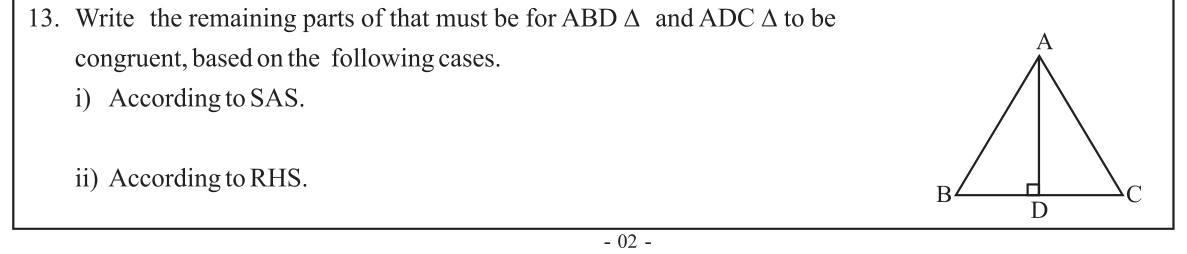 Paper I Part A Q13: Extra equal parts for SAS and RHS congruence