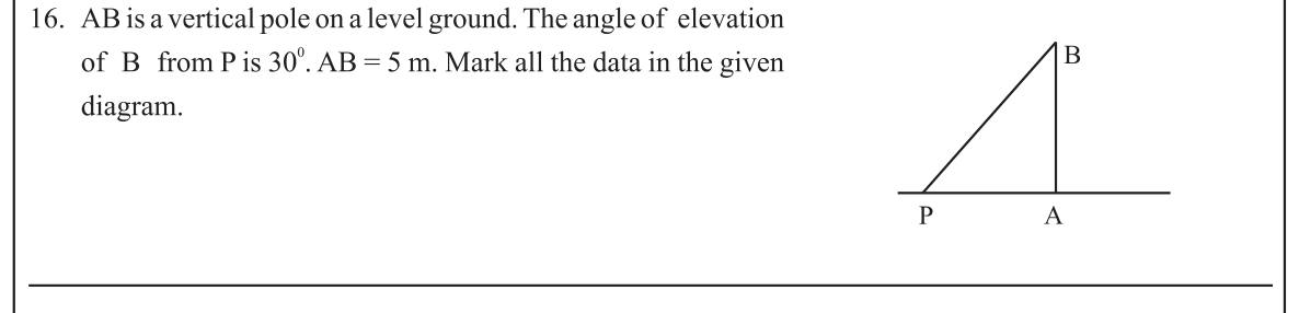 Paper I Part A Q16: Mark angle of elevation and height on a sketch