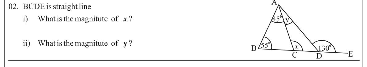 Paper I Part A Q2: Two angles from triangle angle sum and exterior angle