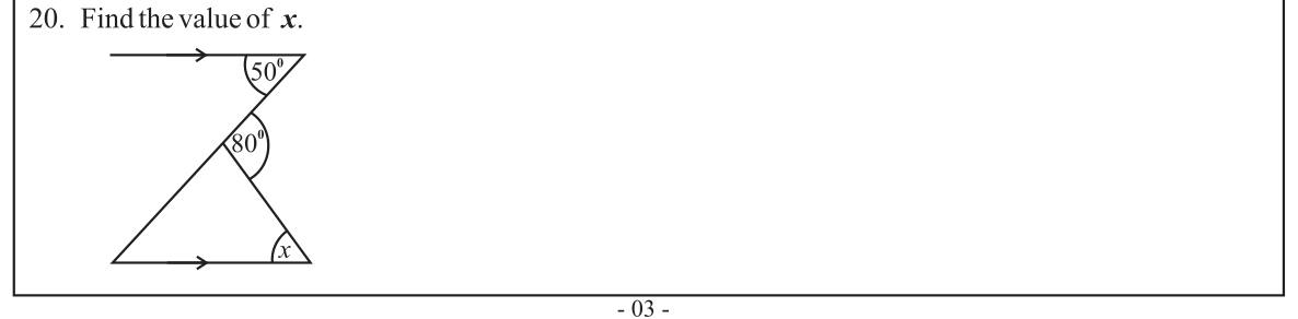 Paper I Part A Q20: Angle using parallel lines and triangle exterior angle