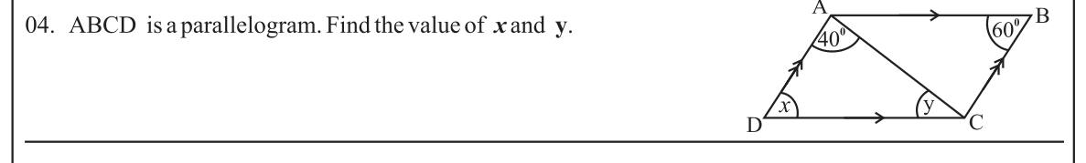 Paper I Part A Q4: Angles in a parallelogram with a diagonal
