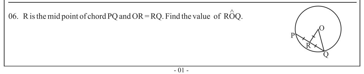 Paper I Part A Q6: Angle at centre when OR equals half-chord RQ