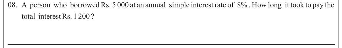 Paper I Part A Q8: Time for a given simple interest