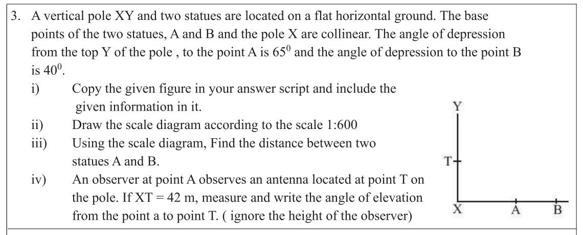 Paper II Part A Q3: Scale drawing with angles of depression from a pole