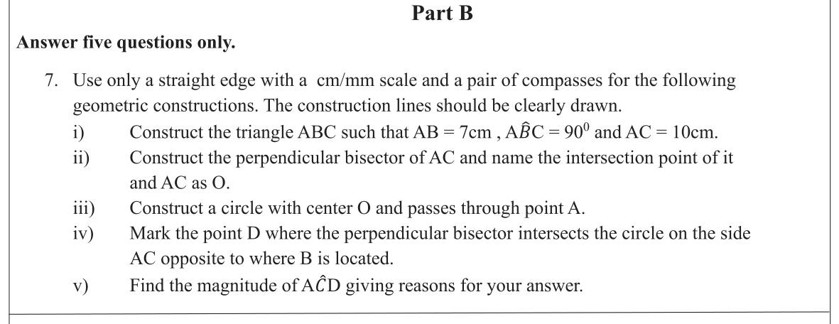 Paper II Part B Q7: Construct right triangle, circumcircle; find an angle