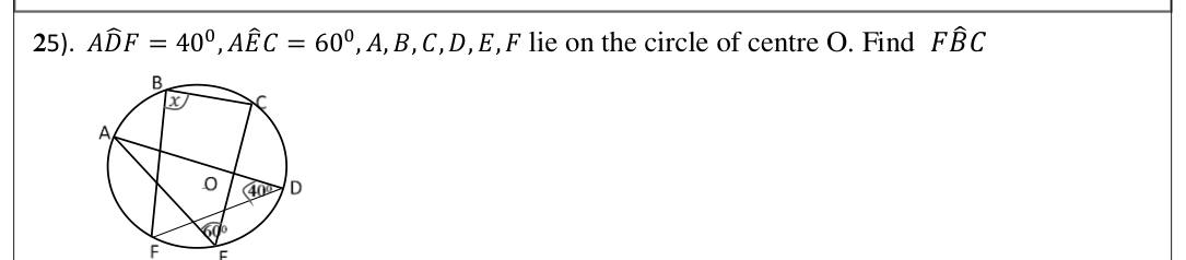 Paper I Part A Q25: Inscribed angle using angles at the centre