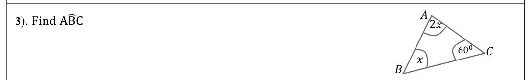Paper I Part A Q3: Angle of triangle with angles x, 2x and 60