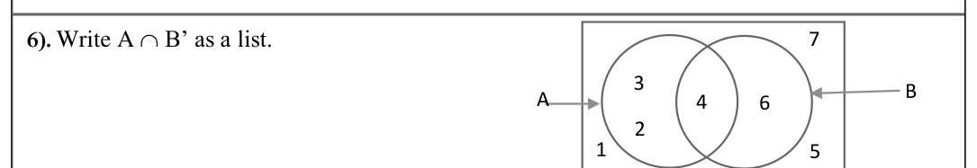 Paper I Part A Q6: List A intersect B complement from a Venn diagram